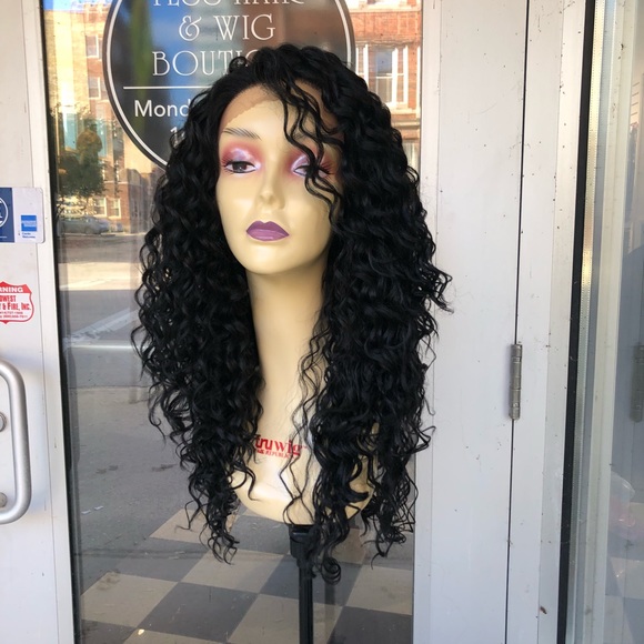 Black curly swisslace lacefront Freepart Long Wig - Picture 3 of 8